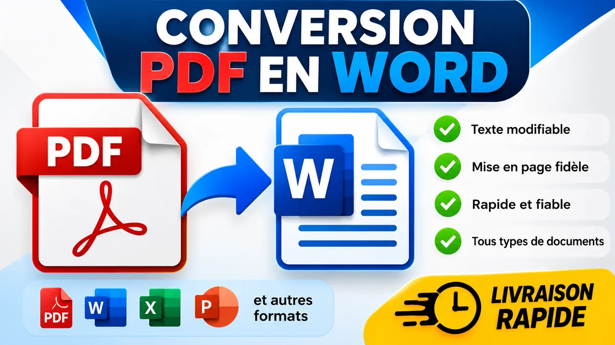 Je vais convertir vos fichiers PDF en Word et Word en PDF rapidement et professionnellement